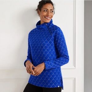 T by Talbots Blue Metallic Asymetrical Zip Quilted Pullover, S, Altheisure, NWOT